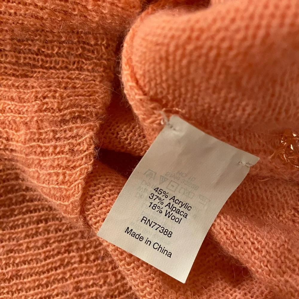 J. Crew Size S Coral Crystal Button Long Sleeve Lightweight Alpaca Cardigan